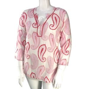 Persifor Womens Size L Tunic Anona Studio Paisley Print Top Red Cotton